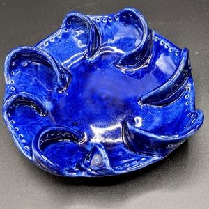 Unique Pottery Trinket Dish or Ashtray Cobalt Blue